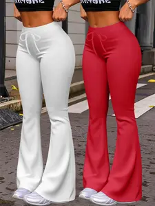 High Waist Wide Leg Yoga Pants, Loose Comfortable Fit, Peach Color Butt Lifting Design, Drawstring Elastic Waistband, Fitness & Casual Wear, Sports Bottoms