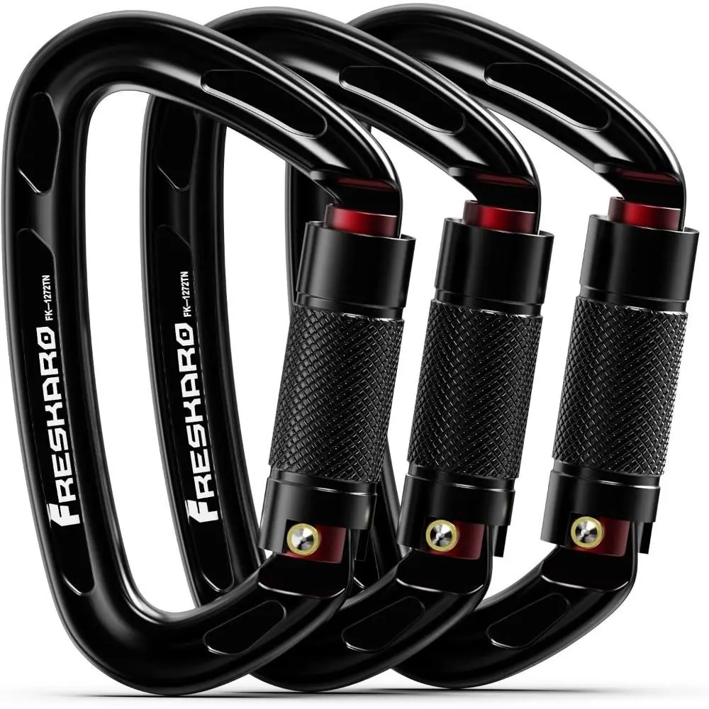 UIAA Certified 25KN D-Shaped Auto-Locking Rock Climbing Carabiner Clip - Hot Forged, Deep Basket, 1-Hand Twist Lock Heavy Duty Rock Climbing Equipment for Rappelling, Mountaineering