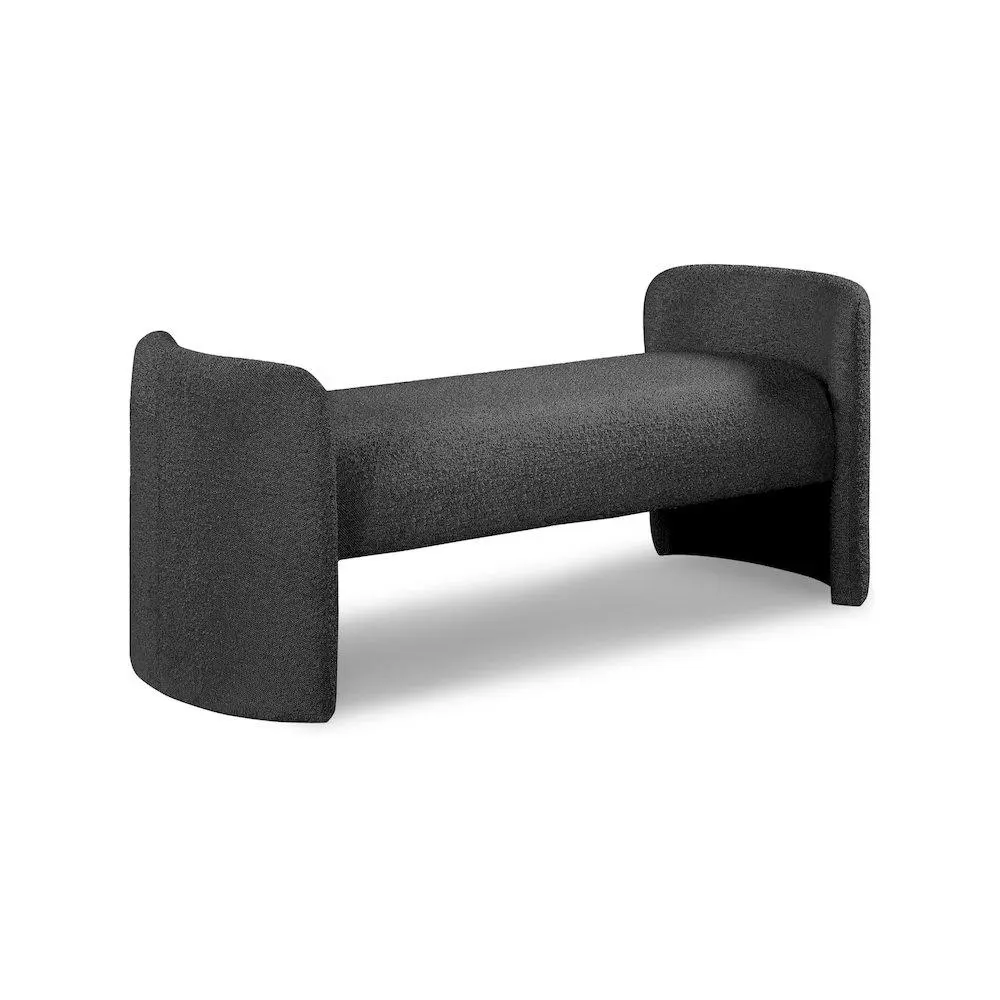 Modern Peyton Black Boucle Fabric Indoor Bench - Single-Seat Stylish Stool for Home Living Spaces