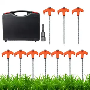 10-piece set, 8-inch heavy-duty tent hexagonal spiral ground studs, tent stake screws, with sockets and portable boxes, very suitable for outdoor camping and picnics, Camping Equipment
