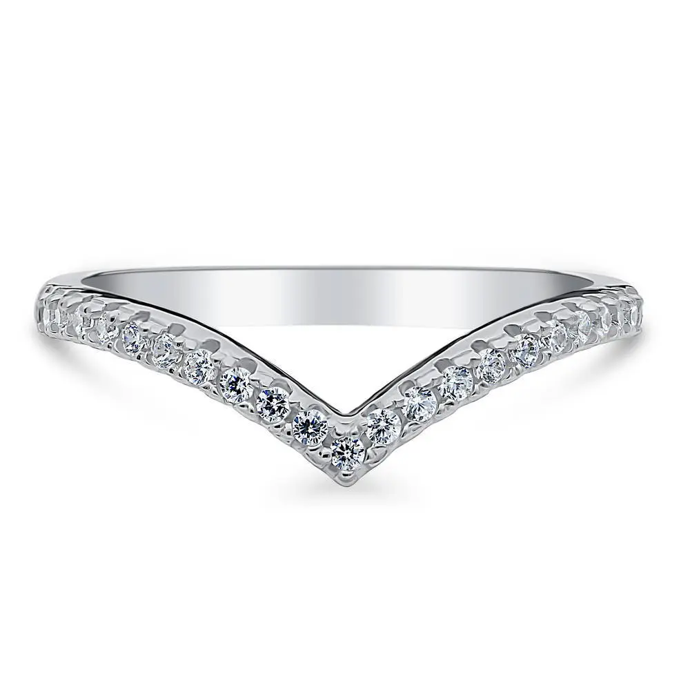 BERRICLE Sterling Silver Wishbone Rings Stackable Curved Half Eternity Band Ring for Women, Round Cut Cubic Zirconia CZ