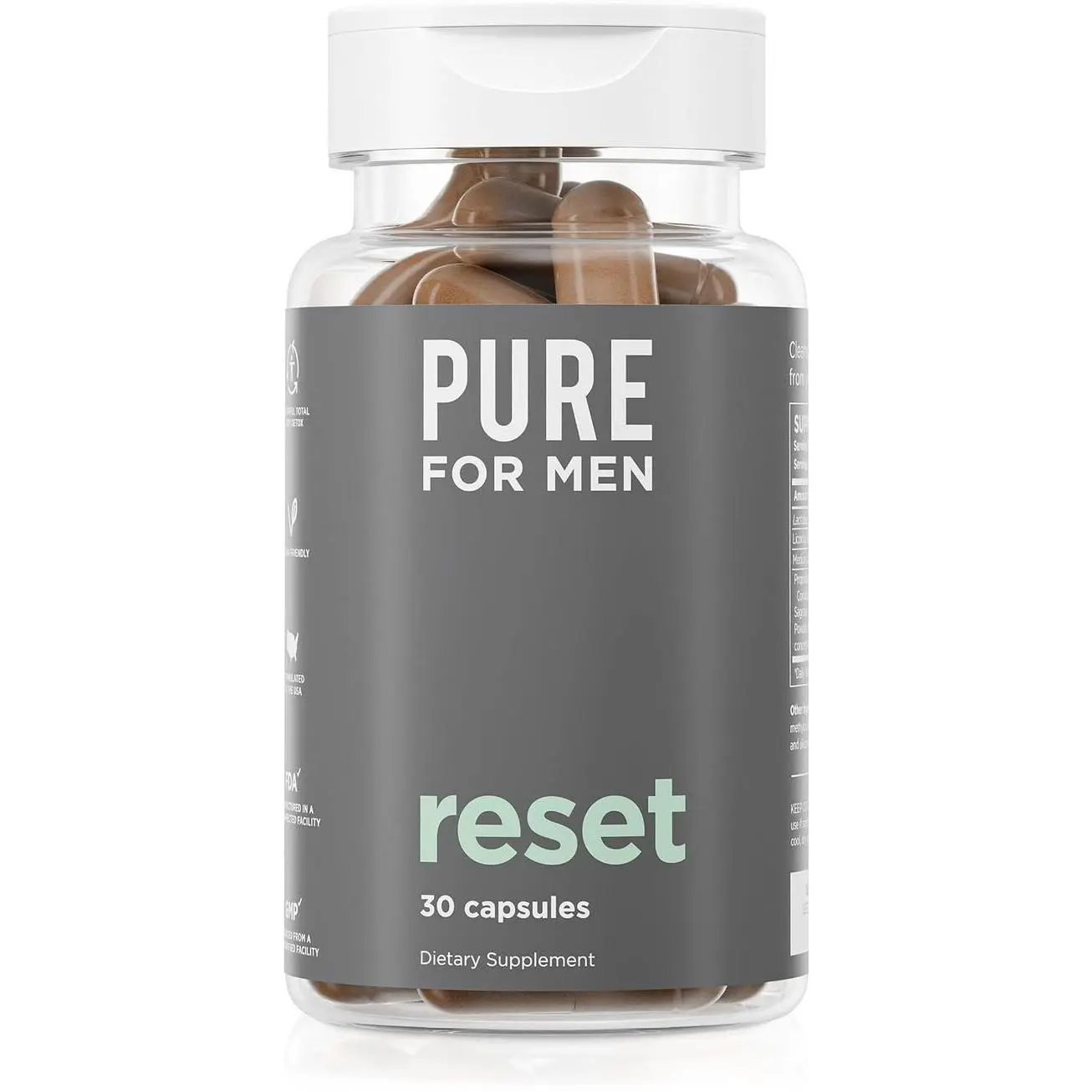 Pure for Men Detox Supplement, Reset | Promotes Digestive & Gut Health, Helps Remove Toxins & Supports Immune System, Colon Cleanse | 30 Capsules