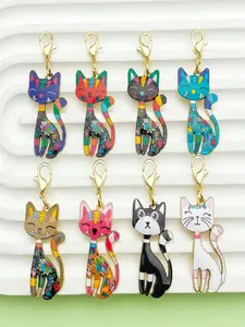 Classic Style Cat Keychain Set, 8 Decorative Zinc Alloy Keychains, Creative Cartoon Animal Pendants, Perfect for Bags and Gifts
