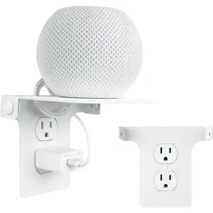 Outlet Shelf, Outlet Shelf Wall Holder, White Built-in Cable Management, Outlet Shelf Wall Holder (White, Metal-01)
