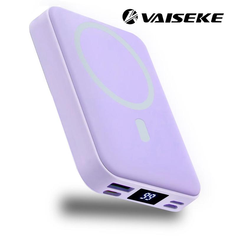 VAISEKE Wireless Power Bank, 10000mAh Magnetic Portable Charger 22.5W PD Fast Charging with Type-C Cable,  Battery Pack QC3.0 LED Display Compatible with iPhone 17/16/15/14/13/12 Pro/Mini/Pro Max