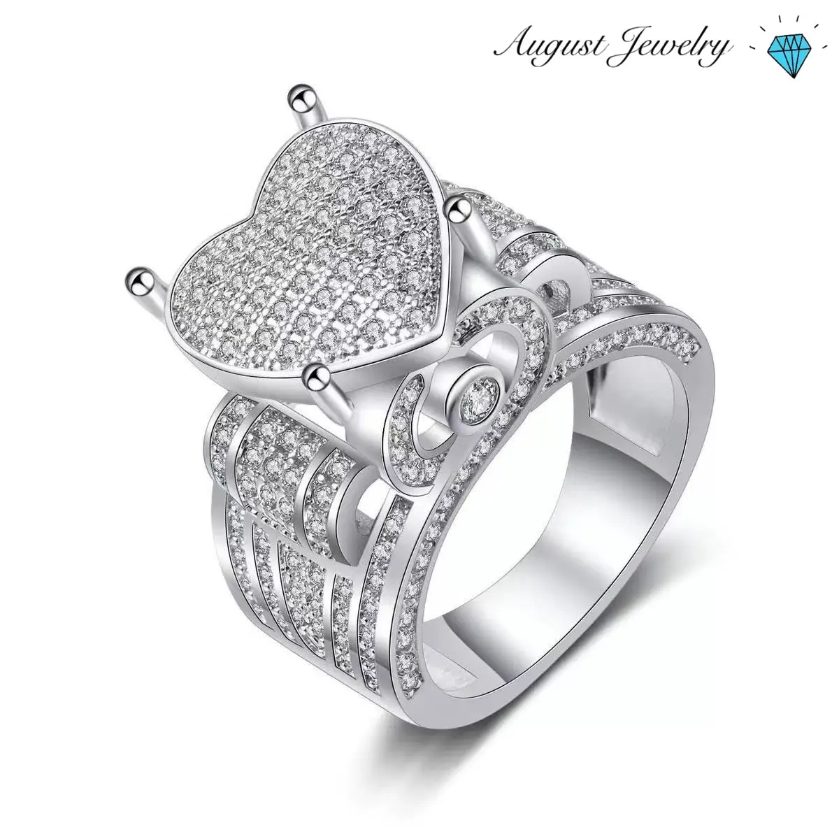 Simple Paved Heart Band with Cubic Zirconia, Unique Female Jewelry for Anniversary, Elegant Daily Romantic Gift for Her
