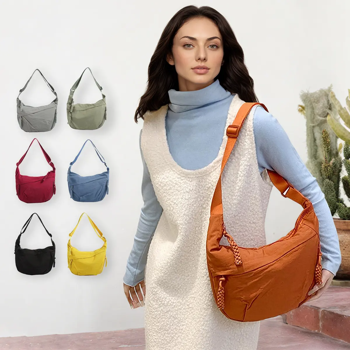 Women's Crescent Crossbody Bag - Unisex Soft Nylon Solid Dumpling Shoulder Purse with Adjustable Strap, Large Space Multifunction Satchel with Smooth Zipper for Daily Travel, Oversized Crossbody Bag, Purses Crossbody Bag