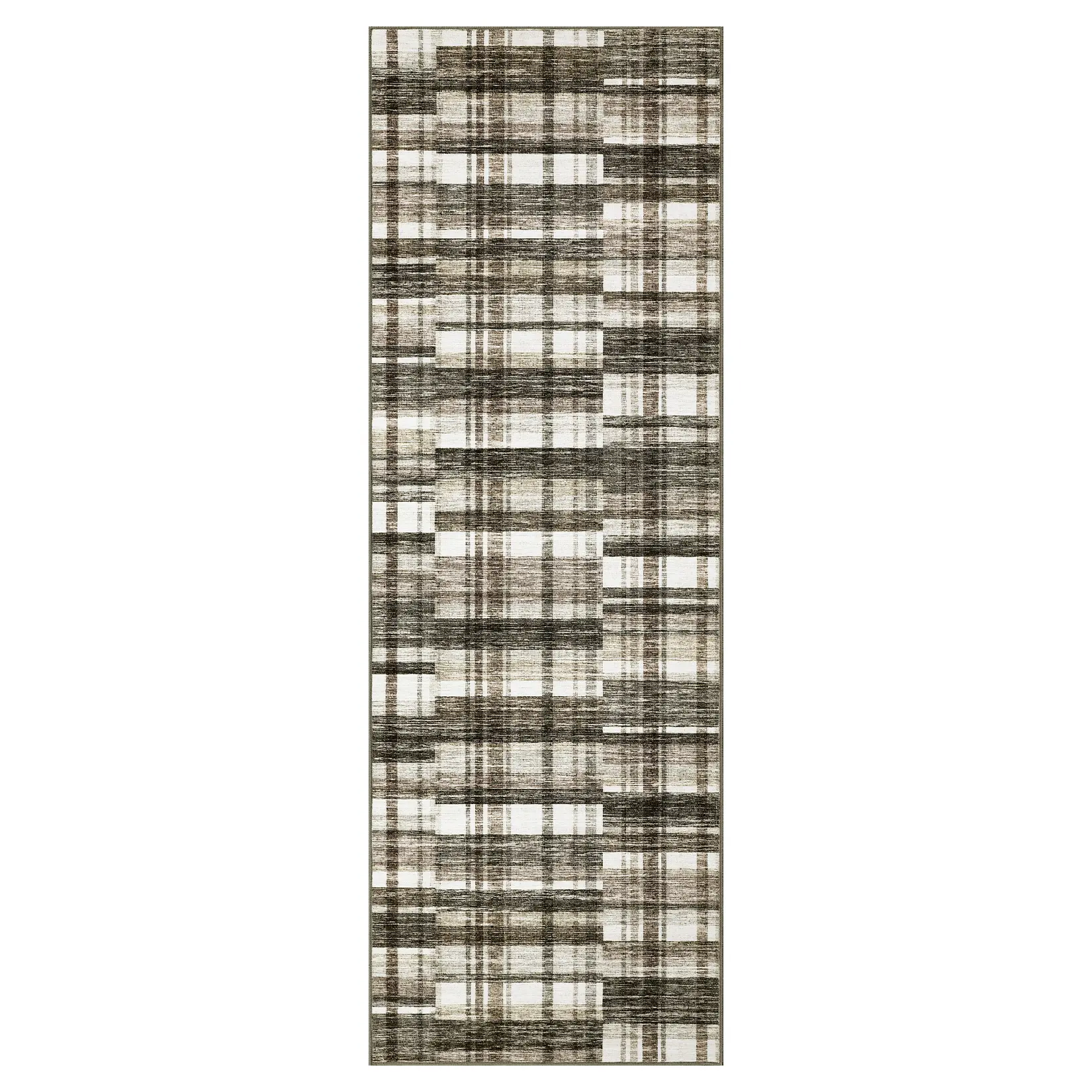 Garvee 2 x 6 ft Polyester Brown-Beige Checkerboard Pattern Area Rug, Modern Geometric Rectangular Runner, Durable Machine Washable for Hallway & Entryway, Brown Checkered Area Rugs, Checkerboard Pattern Area Rugs