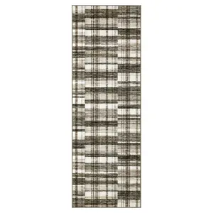 2 x 6 ft Polyester Brown Beige Rectangular Hallway Entryway Bathroom Kitchen Geometric Checkered Beige Modern Machine Washable Runner Rug