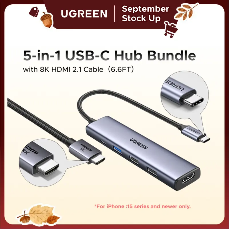 UGREEN USB C Hub 5 in 1 Multiport Adapter(HDMI Cable Not Included) Revodok 105 4K HDMI, 100W Power Delivery, 3 USB-A Data Ports, USB C Dongle for MacBook Pro/Air, iPad Pro, iMac, iPhone 16 Pro/Pro Max, XPS, Thinkpad,tiktokshopstockup, Usb