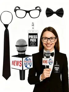 Fake News Mic + Press Pass Kit for Viral Skits & Reels, Perfect for Content Creators, Enhance Your Videos with Authentic Props