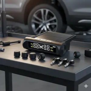 Wireless Solar TPMS Tire Pressure Monitoring System with LCD Display USB Auto Safety Alert External Internal Sensor Easy Install High Accuracy Real Time Monitor Compatible Multiple Vehicle Models