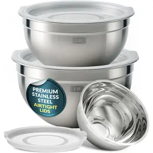 Stainless Steel Mixing Bowls With Lid, Metal Mixing Bowl Set Of 3, Nesting Set For  Prep, Baking,Storage, Cooking, Serving | Dishwasher Safe, , 1.5/3/5 Qt