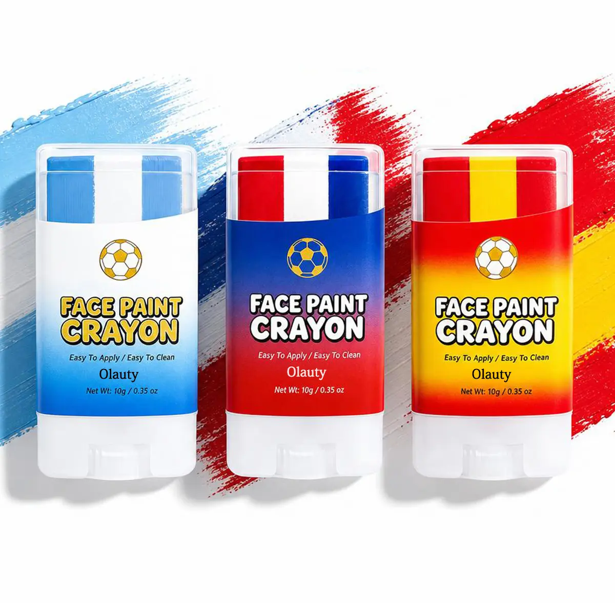 1Pcs Red White Blue Face & Body Paint Sticks, Long Lasting Facial Makeup Independence Patriotic Accessories, Sweatproof & High Pigment Sports Face Body Paint Sticks for Football, Rugby, Softball, Baseball, Party Accessories, Body Paint for Sports Fans