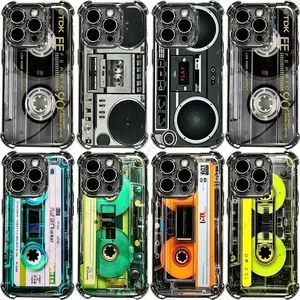 Retro Cassette Pattern Silicone Soft Phone Case For iPhone 17 16 15 14 13 12 11 Pro Max Plus 17 Air Samsung S21 S22 S23 S24 S25 Airbag Plating Back Cover