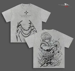 Kurapika Hunter x Hunter Anime Double Printed Vintage Washed Tee Unisex Oversize Anime Manga Washed Heavyweight Cotton T-shirt