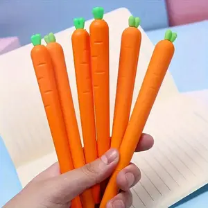 Carrot Shaped Gel Pen (6 Counts), Pen Set, Creative Simulation Vegetable Gel Pen, Writing Pen for Students, Office Stationery & Supplies