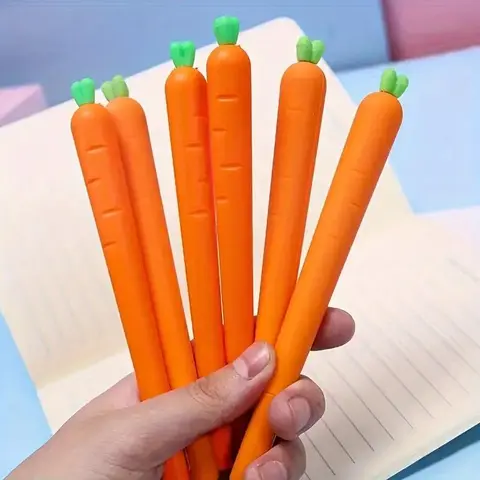 Carrot Shaped Gel Pen (6 Counts), Creative Simulation Vegetable Gel Pen, Writing Pen for Students, Cute Pens, Office Stationery & Supplies