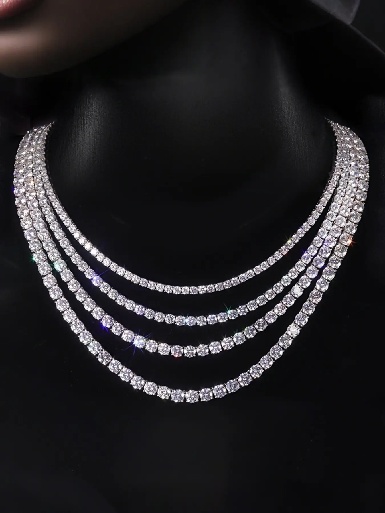 Elegant 23k Cubic Zirconia Tennis Necklace, Unisex Sparkling Collarbone Chain, Stackable Clavicle Chain, Multiple Sizes Available, Perfect for Graduation Anniversary Valentine's Day, Layering Jewelry, Dainty Necklaces
