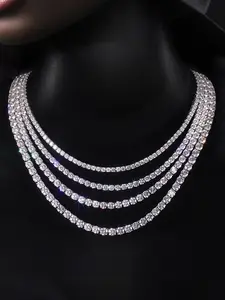 Elegant 23k Cubic Zirconia Tennis Necklace, Unisex Sparkling Collarbone Chain, Multiple Sizes Available, Perfect for Graduation Anniversary Valentine's Day