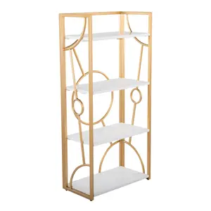 Contemporary Bookcase in Gold Metal and White Wood by LumiSource, Bookcase Shelf for CDs/Movies/Books, Home Office Bookcase Shelf Storage Organizer, Modern Book Shelf for Bedroom/Living Room/Home Office