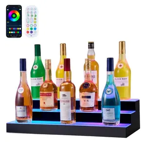 VEVOR LED Lighted Liquor Bottle Display, 3 Tiers 24 inches, Supports USB, Acrylic Illuminated Home Bar Shelf Display with RF Remote App Control, 9 Static Colors, Timing Mode, for 18-24 Bottles