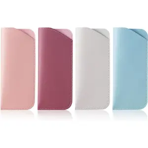 4 Pack Soft Leather Glasses Case 7x3 Inch Eyeglasses Pouch Portable PU Leather Glasses Pouch