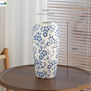 Vintage Blue and White Porcelain Vase, Exquisite Floral Patterns & Round Top Bottom Design, Premium Home Decor, Asian Art Table Centerpiece & Shelf Display, Cultural Flower Holder, Ideal Festival Gift