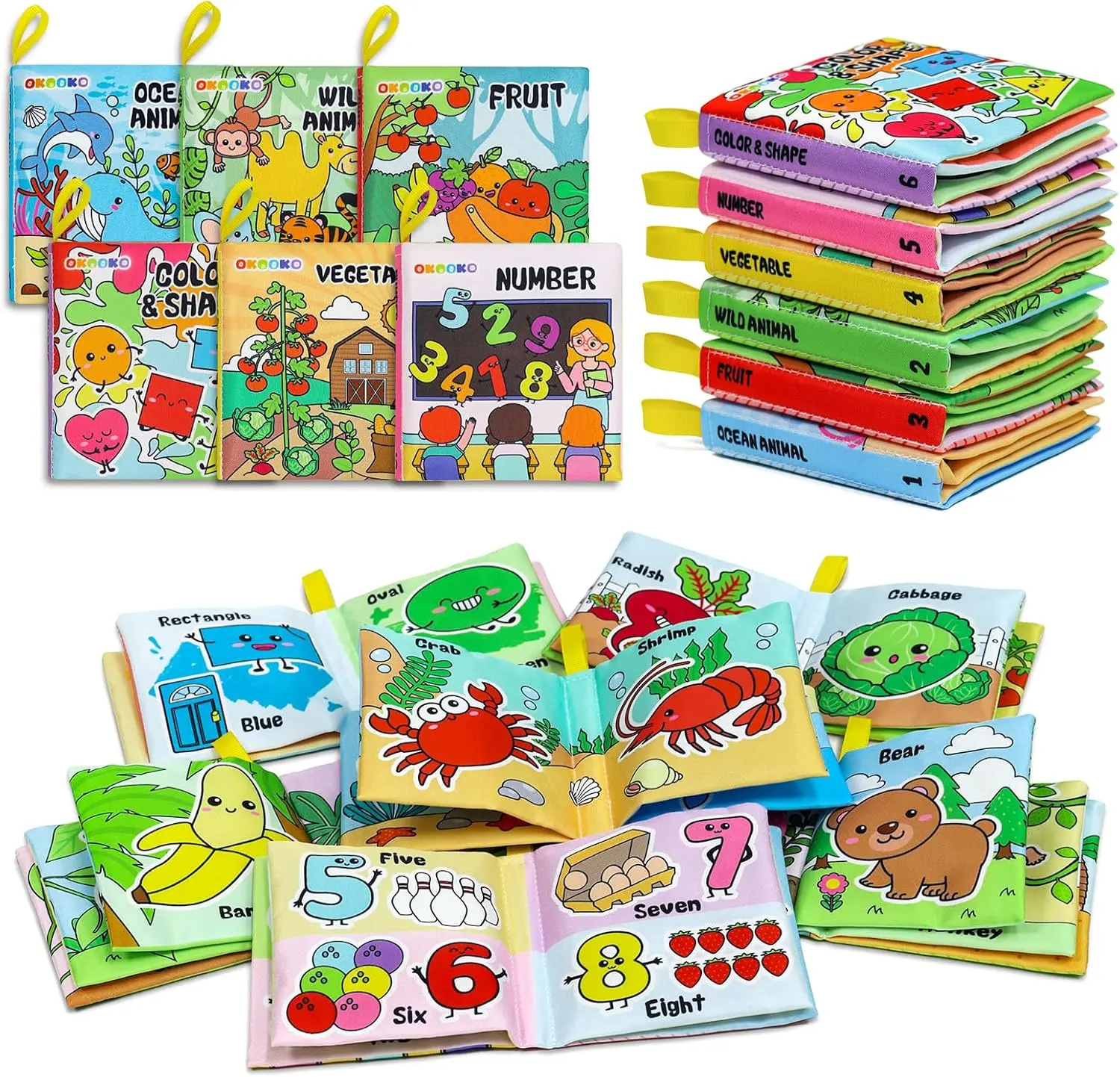Soft Baby Books 6PCS Soft Cloth Books Bath Books Crinkle Washable Non-Toxic Early Education Preschool Learning Toy for Newborns Babies Infants Toddlers Kids