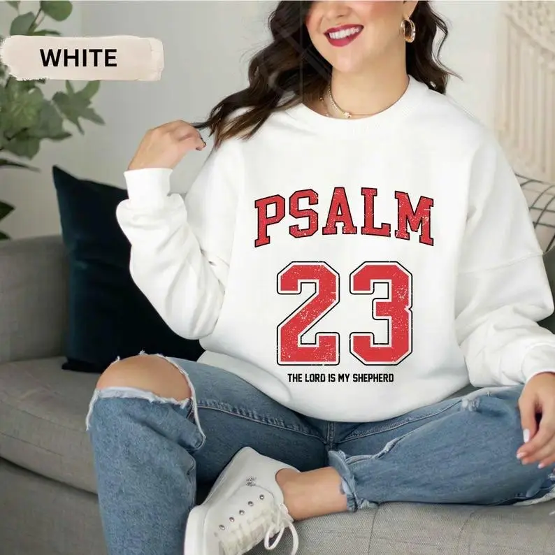 Psalm 23 Graphic Sweatshirt Christian Bible Verse Crewneck The Lord Is My Shepherd Faith Based Religious Pullover Inspirational Unisex Streetwear Cozy Everyday Wear Gift for Believers Men Women