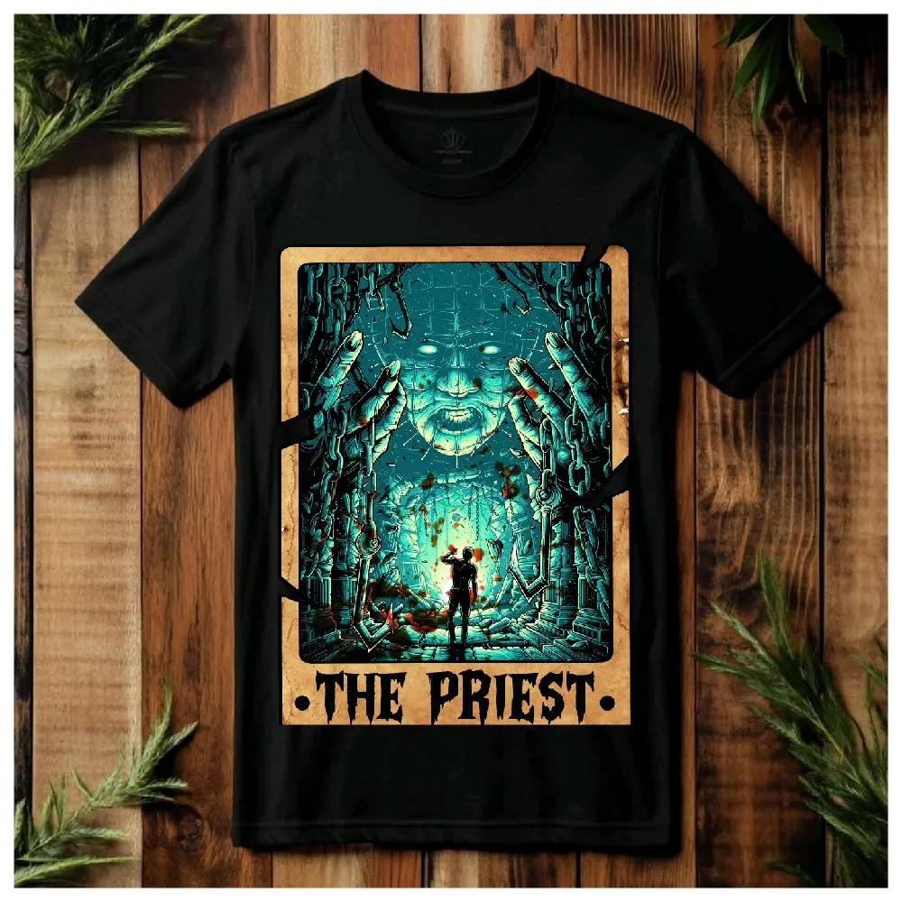 The Priest Tarot Tee Pinhead Unisex T-Shirt with Graphic Design and "THE PRIEST" Text, Black Color, Casual Style -  Tshirt Streetwear
