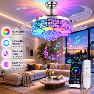 Retractable Ceiling Fan with Light, 6-Speed Reversible Blades, Bluetooth Speaker & RGB-LED Lighting, Remote/APP Controlled Chandelier Ceiling Fan for Home Indoor Lighting Fatherday gift