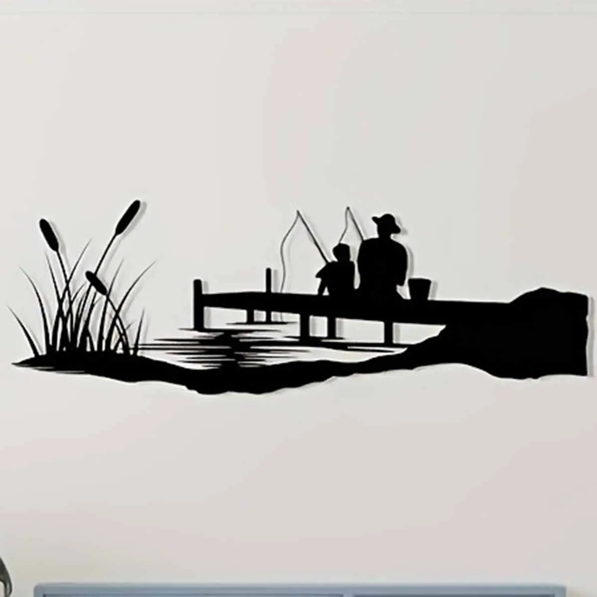 Fishing Silhouette Wall Art, Vintage Geometric Designs Metal Wall Decor, Wall Hanging Decor for Home Living Room Bedroom, Ornaments, Wall Art Decoration