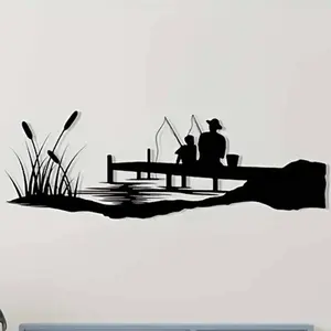 Fishing Silhouette Wall Art, Vintage Geometric Metal Wall Decor, Wall Hanging Decor for Home Living Room Bedroom, Ornaments, Wall Art Decoration