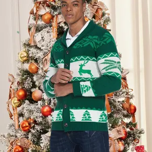 COOFANDY Men's Christmas Cardigans Ugly Xmas Sweaters Reindeer Snowflake Shawl Collar Knitted Cardigan Sweater
