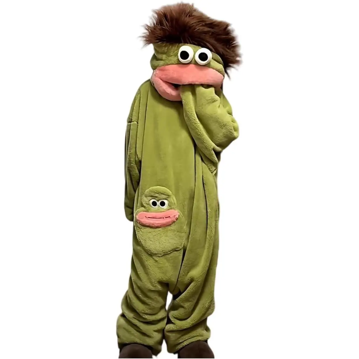 Green Plush Frog Monster Onesie Pajamas - Hoodie Robe, Baggy Full-Body Loungewear, Goofy Cozy Long-Sleeve Soft Fabric Sleepwear (Festive Party Accessory)