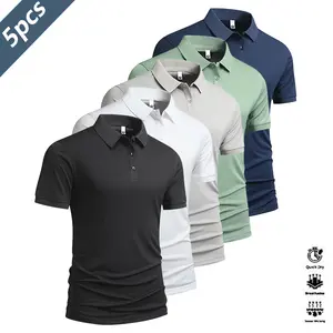 Pack of 5 Casual Men's Short Sleeve Heavyweight Polo Shirt, Men's Top, Quick Dry Golf & Tennis Shirt, Comfortable Equestrian Wear, Stylish Men's Athletic Apparel, Suitable for Casual Parties, Vacation Travel, Available in Various Colors