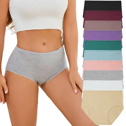 FINETOO 10PCS Lady's Cotton Fitted Underwear Waist Briefs - Basic Essential Flexible Minimalist Comfortable Panties for Everyday Wear, S-2XL Womenswear