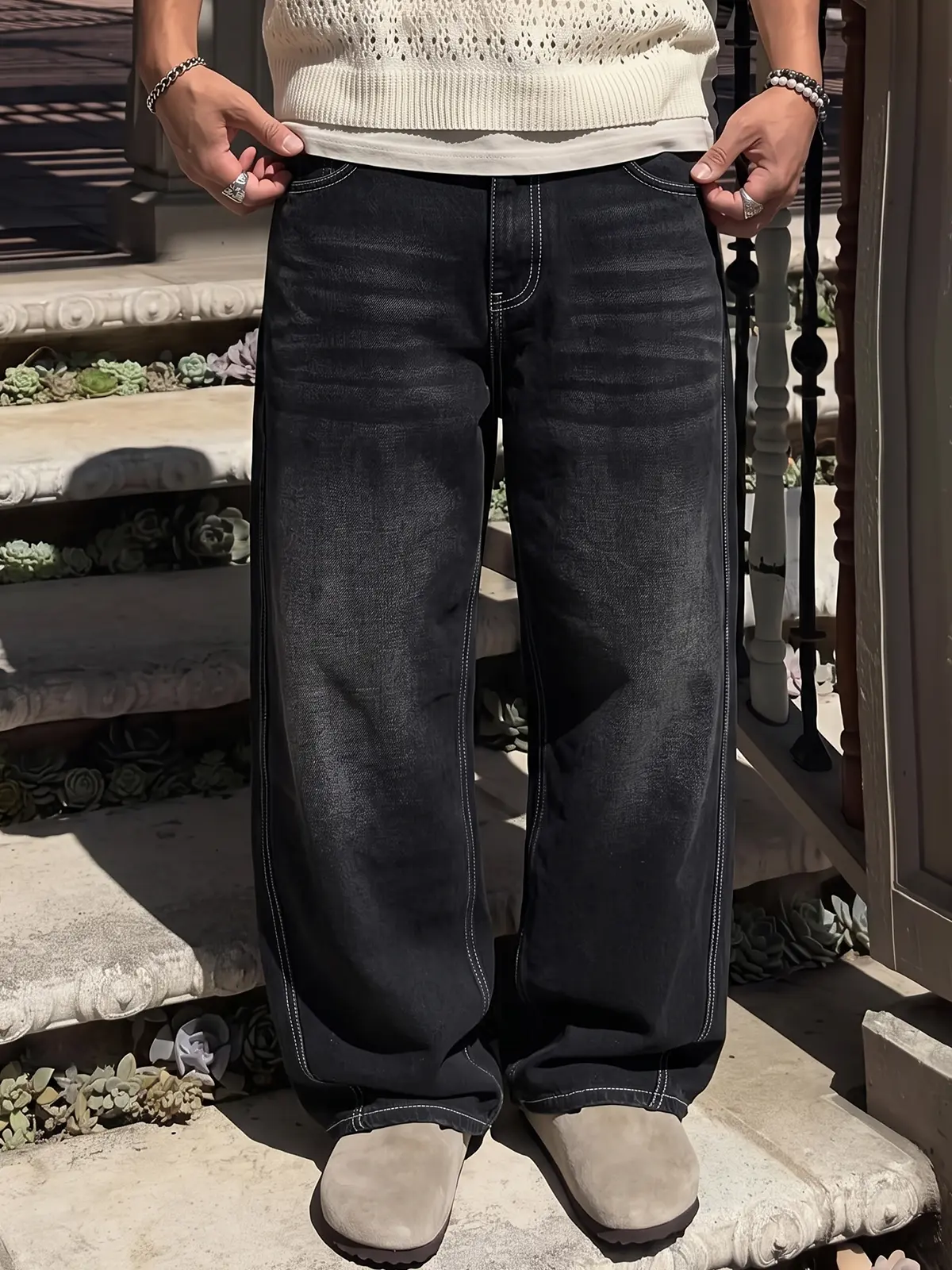 2-pack men’s long pants, men’s jeans, men’s cotton-blend jeans, loose straight wide-leg jeans.Retro washed design, available in multiple colors, suitable for everyday casual wear, school commuting, short trips, and holiday gatherings—ideal for a variety