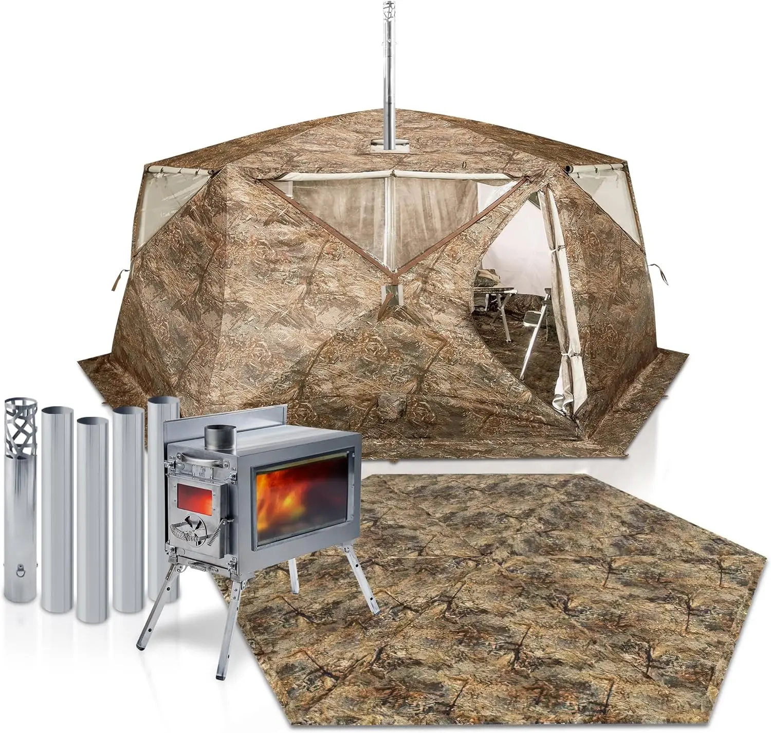 FDD Outdoors Double-Layer Hot Tent with Stove Jack, Fast Umbrella Setup Shelter, Extreme Cold Weather Tents, All-Season Winter Camping Tent for Camping, Ice Fishing and Hunting