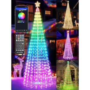 Smart Christmas Outdoor Tree Lights - Star Tree Topper with Removable Bracket, App Control, Sync with Music, Waterfall Colored Lighted for Holiday Decorations (8.8FT/ Rope Lights)