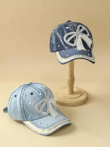 Women's Fashionable Bowknot Decor Denim Baseball Cap Bow Trucker Hat, Casual Outdoor Sports Hat for Women, Elegant All-match Fashion Accessories for Daily Wear