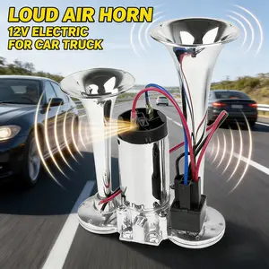 Super Loud 130dB 12V Car Air Horn with Electric Pump & Relay, Double Tube Train Horn Fit All 12V Vehicles & Off Road Cars