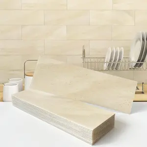 Peel and Stick Backsplash Kitchen Tiles,Bathroom Wall Stickers Marble Tile Backsplash Individual Subway Tiles 3.9"x11.8"-16Tiles Beige