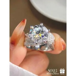 S925 Sterling Silver Fashion Artificial Zircon Decorated Ring, Luxury Engagement Ring for Women, Trendy All-match & Exquisite Jewelry for Birthday Gift