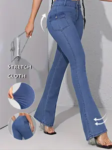 Women's Y2K Fashionable Flare Leg Jeans, Casual Comfy Stretch Denim Jeans for Daily Wear, Ladies Bottoms for All Seasons