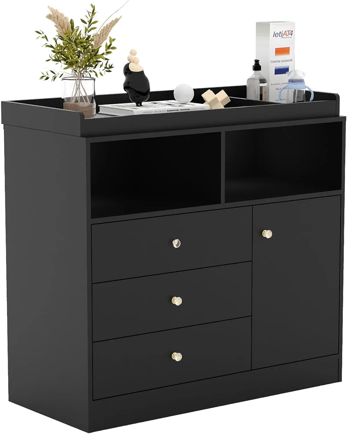 Nursery Dresser with Changing Table Top - Tall Wooden Diaper Changing  Station with 2 Open Shelves, 3 Drawers, and 1 Cabinet, Ideal for Children's  Room, Black - TikTok Shop