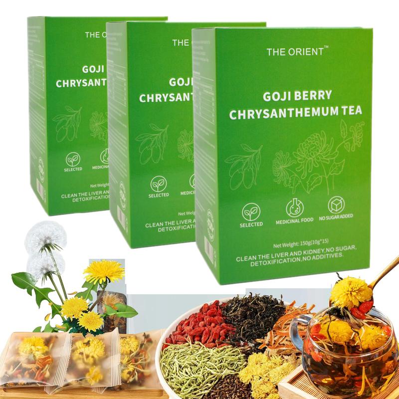 GOJI BERRY TEA 8 CHINESE HERBAL INGREDIENTS BLEND,DANDELION WOLFBERRY ORGANIC, CASSIA SEED, CHRYSANTHEMUM, HONEYSUCKLE, TEA LOOSE LEAF (3BOX(45BAGS))