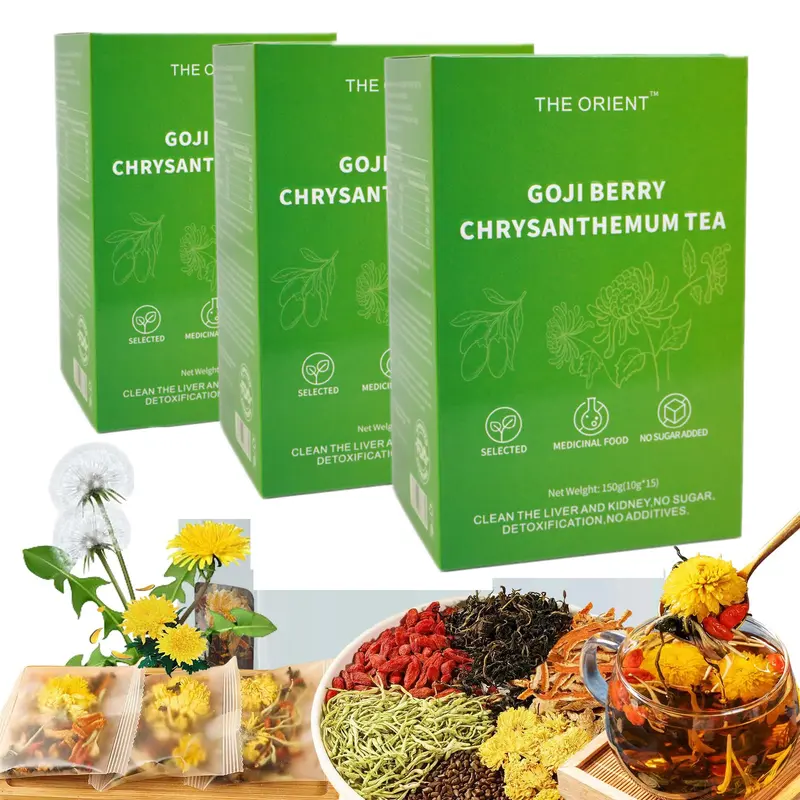GOJI BERRY TEA 8 CHINESE HERBAL INGREDIENTS BLEND,DANDELION WOLFBERRY ORGANIC, CASSIA SEED, CHRYSANTHEMUM, HONEYSUCKLE, TEA LOOSE LEAF (3BOX(45BAGS))