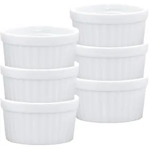 Souffle Ramekin Fine Porcelain For Baking Custards Souffles Condiments And Desserts 3-Ounce Capacity Set of 6